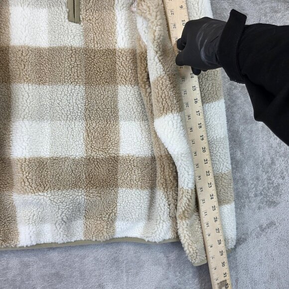 Nike Pullover Mens Large Tan White Plaid Sherpa Fleece Half Zip Checkered Jacket - Picture 6 of 12